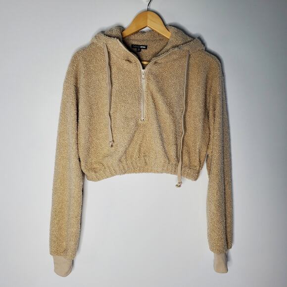 Fashion Nova sherpa cropped zip up hoodie Size Med In Great condition - Picture 1 of 6